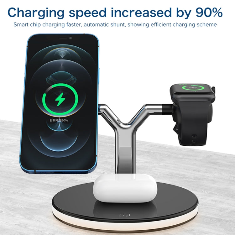 3イン1 25W 多機能マグネティックワイヤレス充電器 携帯電話＆Apple Watch＆AirPods対応、カラフルLEDライト付き
