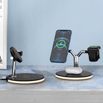 3イン1 25W 多機能マグネティックワイヤレス充電器 携帯電話＆Apple Watch＆AirPods対応、カラフルLEDライト付き