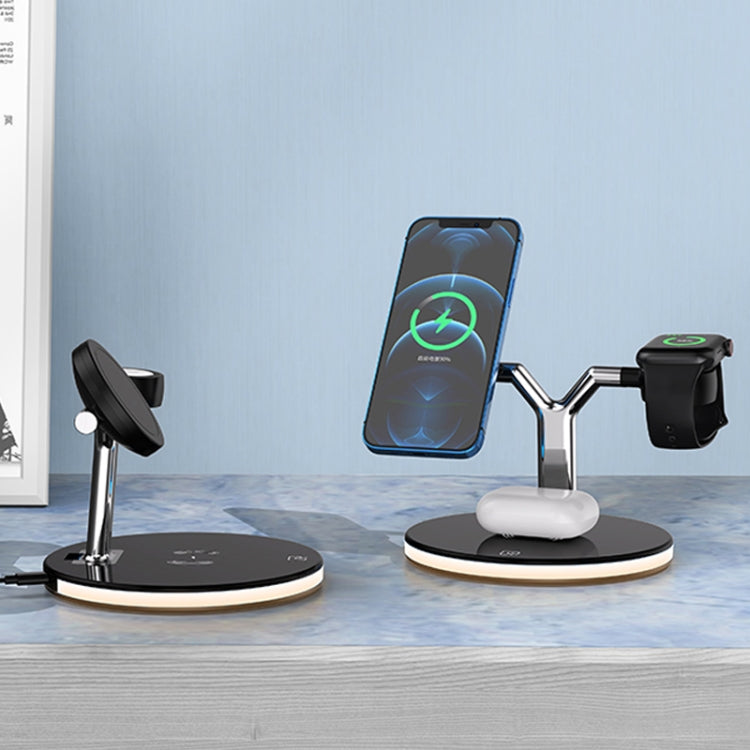 3イン1 25W 多機能マグネティックワイヤレス充電器 携帯電話＆Apple Watch＆AirPods対応、カラフルLEDライト付き