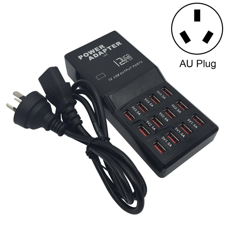 W-858 12A 12ポート USB急速充電ドック デスクトップスマートチャージャー AC100-240V、AUプラグ、AUプラグ