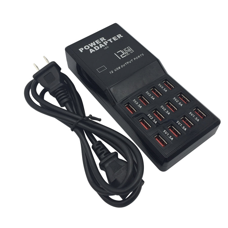 W-858 12A 12ポート USB急速充電ドック デスクトップスマートチャージャー AC100-240V、USプラグ、USプラグ