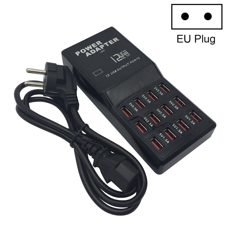 W-858 12A 12ポート USB急速充電ドック デスクトップスマートチャージャー AC100-240V、EUプラグ、EUプラグ