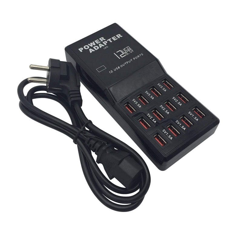 W-858 12A 12ポート USB急速充電ドック デスクトップスマートチャージャー AC100-240V、EUプラグ、EUプラグ