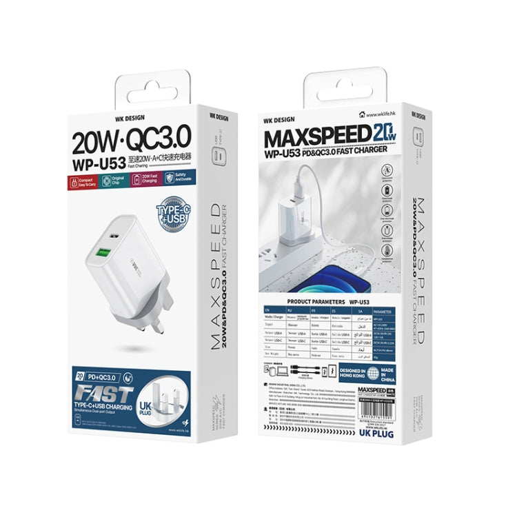 WK WP-U53 QC3.0 チャージャー 20W USB Type-C Maxspeed PD 急速充電器