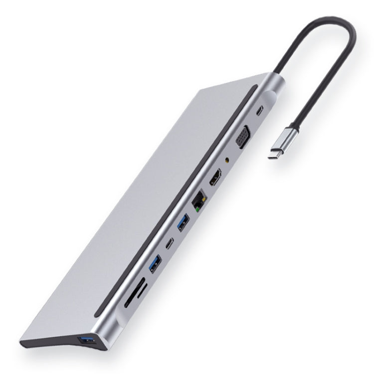 11in1 RJ45 + 87W PD + SD/TF + USBx3 + HDMI + VGA + 3.5mm AUX to Type-C ハブアダプター、11in1