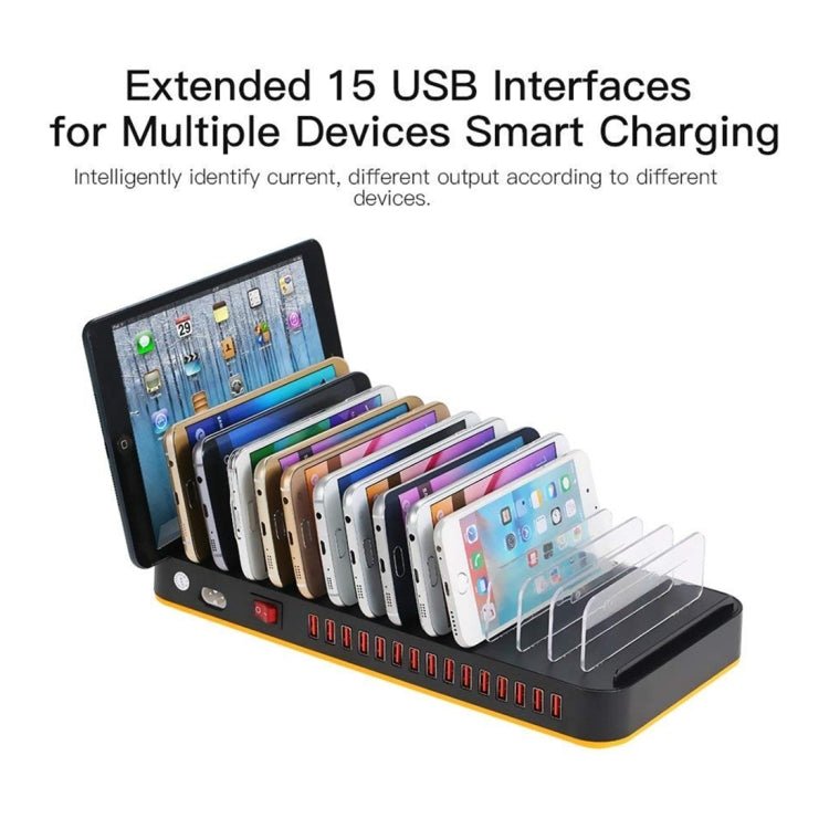 WLX-815 100W 15ポートUSB急速充電ドックスマートチャージャー 携帯電話＆タブレットホルダー付き、100W USプラグ、100W EUプラグ、100W UKプラグ、100W AUプラグ