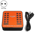 WLX-840 200W 40ポートUSBデジタルディスプレイスマート充電ステーション AC100-240V、EUプラグ（ブラック＋オレンジ）、EUプラグ