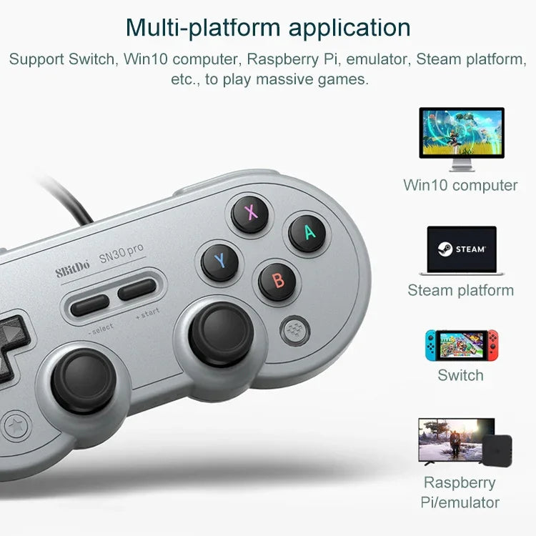 8Bitdo SN30 PRO USB 有線ゲームパッド ジョイスティック Switch / Steam / PC 用、SN30 PRO 有線(グレー)