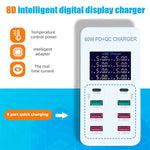A8T 60W 8ポート USB + QC3.0 + PD Type-C スマート充電ステーション デジタルディスプレイ付き AC100-240V、UKプラグ、A8T UKプラグ