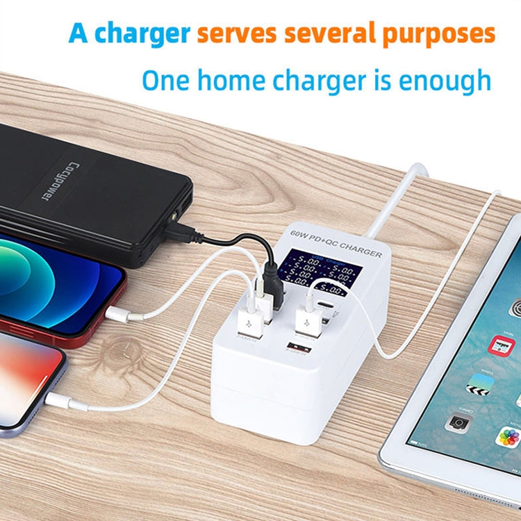 A8T 60W 8ポート USB + QC3.0 + PD Type-C スマート充電ステーション デジタルディスプレイ付き AC100-240V、UKプラグ、A8T UKプラグ