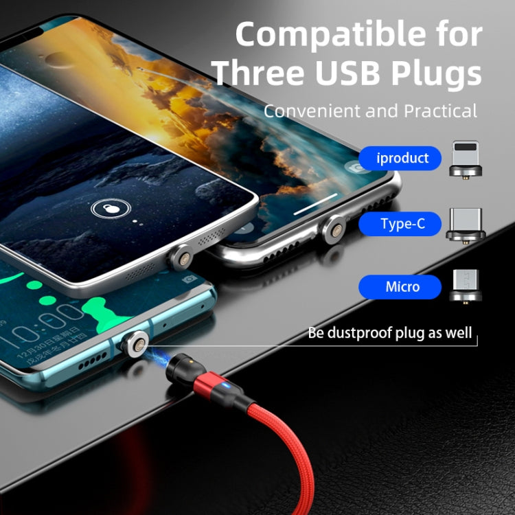 1m 3A出力 3in1 USB to 8ピン + USB-C / Type-C + Micro USB 540度回転マグネットデータ同期充電ケーブル、1m 3in1