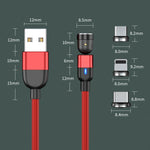 1m 3A出力 3in1 USB to 8ピン + USB-C / Type-C + Micro USB 540度回転マグネットデータ同期充電ケーブル、1m 3in1