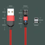 2m 3A出力 USB to 8ピン 540度回転マグネットデータ同期充電ケーブル、2m 8ピン