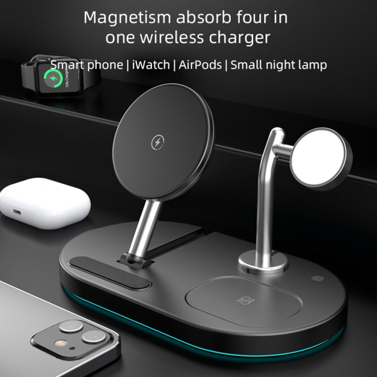 S20 4-in-1 15W 多機能マグネティックワイヤレス充電器 夜間ライト＆ホルダー付き 携帯電話 / AirPods用、S20 ブラック、S20 ホワイト