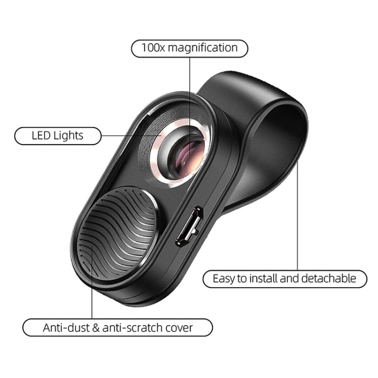 APEXEL APL-MS001 100Xスマートフォン顕微鏡LEDライト付き、APL-MS001