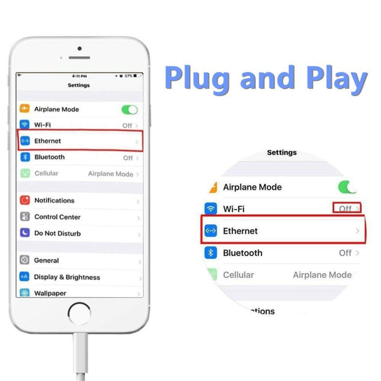 NK107A1 8ピン to RJ45 イーサネット LAN ネットワークアダプターケーブル iPhone / iPad シリーズ用、全長16cm