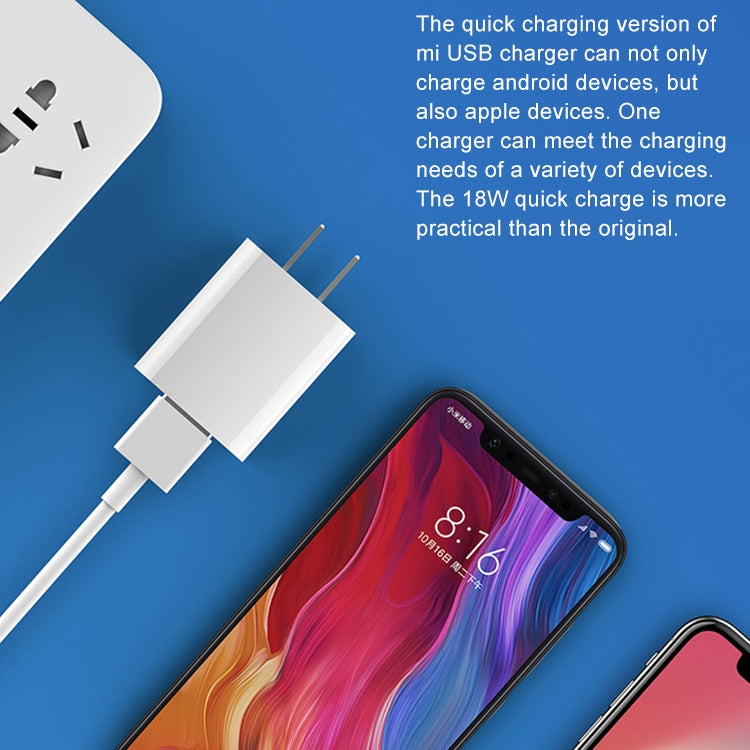 オリジナル Xiaomi 18W 壁充電アダプター シングルポート USB クイックチャージャー、USプラグ、18W
