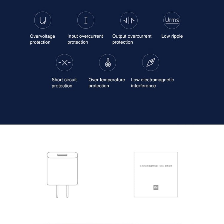 オリジナル Xiaomi 18W 壁充電アダプター シングルポート USB クイックチャージャー、USプラグ、18W