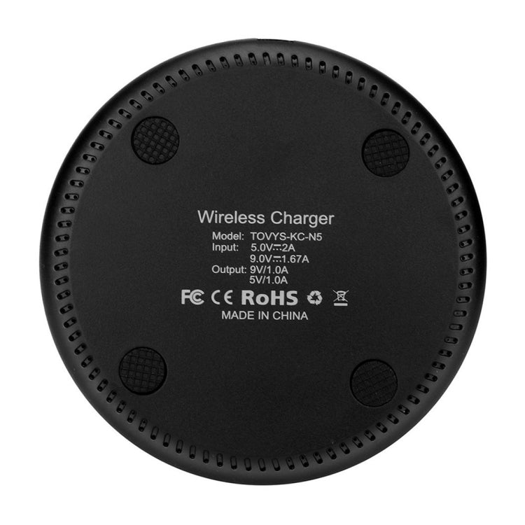 TOVYS-KC-N5 9V 1A出力 フロストラウンドワイヤー Qi規格 急速充電対応 ワイヤレス充電器、ケーブル長さ：1m、フロスト、フロストホワイト