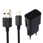 iPhone用 5V 2.1A インテリジェント識別 USB充電器 1m USB to 8ピン充電ケーブル付き、EUプラグ