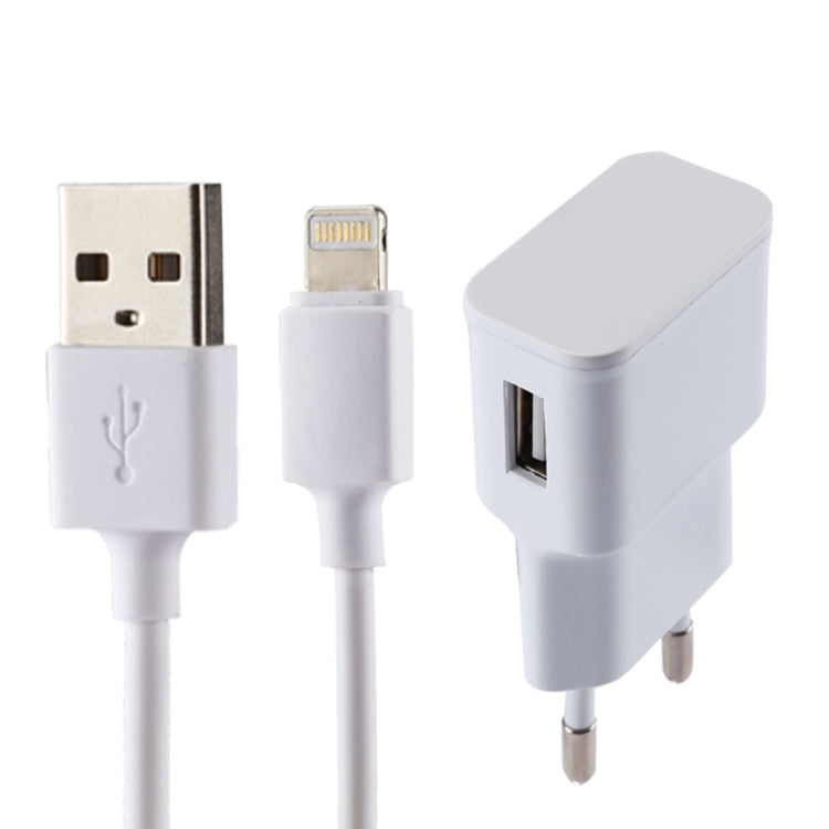iPhone用 5V 2.1A インテリジェント識別 USB充電器 1m USB to 8ピン充電ケーブル付き、EUプラグ