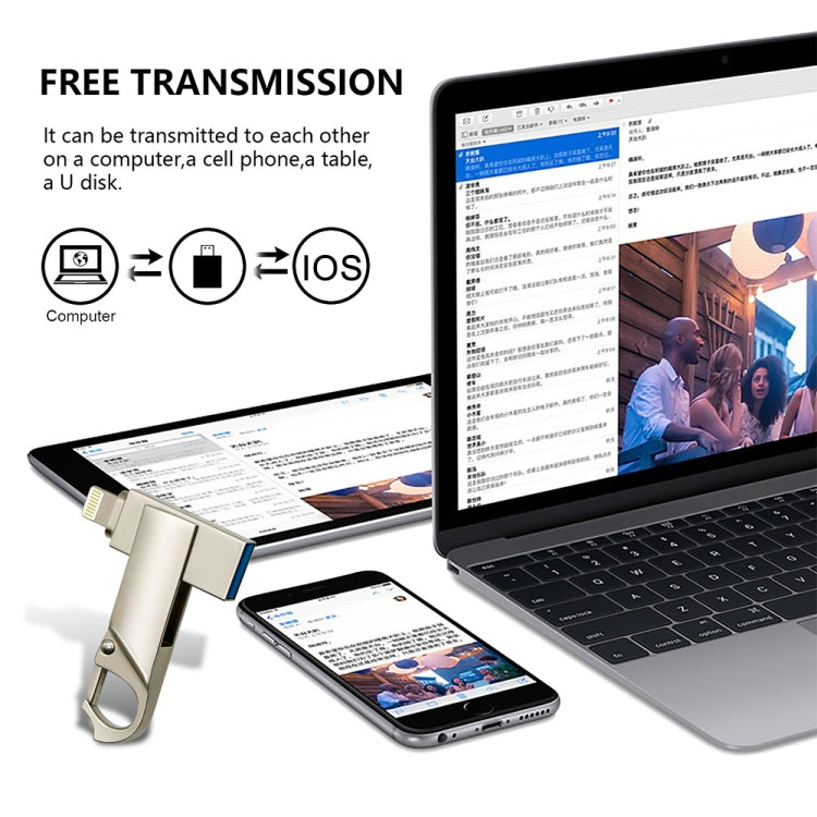 RQW-10F 2-in-1 USB 2.0 & 8ピン 32GB キーチェーンフラッシュドライブ、RQW-10F