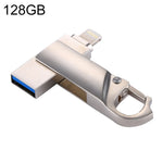 RQW-10F 2-in-1 USB 2.0 & 8ピン 128GB キーチェーンフラッシュドライブ、RQW-10F