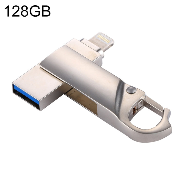 RQW-10F 2-in-1 USB 2.0 & 8ピン 128GB キーチェーンフラッシュドライブ、RQW-10F