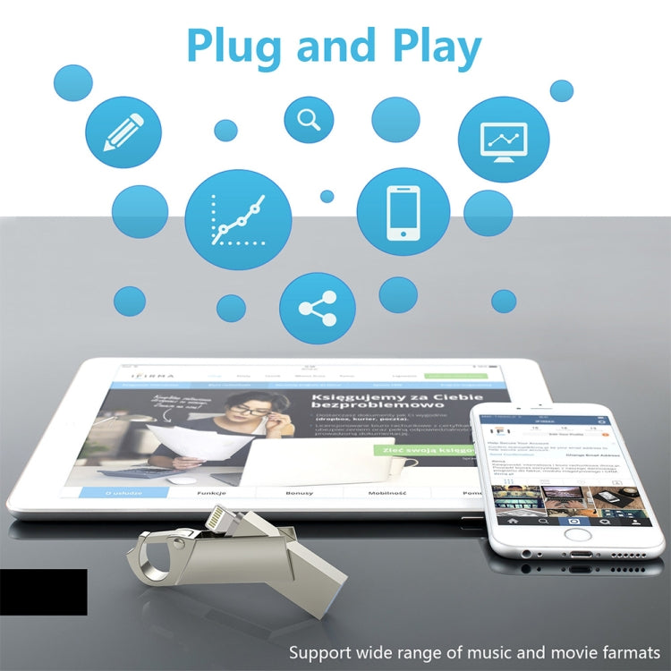 RQW-10F 2-in-1 USB 2.0 & 8ピン 128GB キーチェーンフラッシュドライブ、RQW-10F