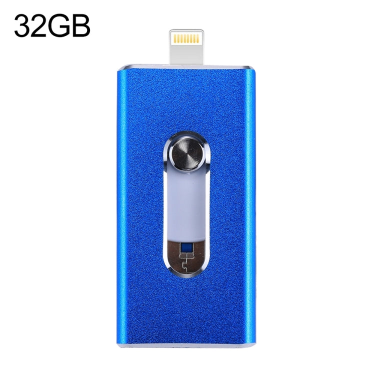 RQW-02 3イン1 USB 2.0 & 8ピン & Micro USB 32GB フラッシュドライブ、RQW-02 ブルー