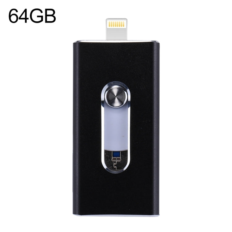 RQW-02 3-in-1 USB 2.0 & 8ピン & Micro USB 64GB フラッシュドライブ, RQW-02 ブラック