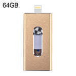 RQW-02 3-in-1 USB 2.0 & 8ピン & Micro USB 64GB フラッシュドライブ, RQW-02 ゴールド