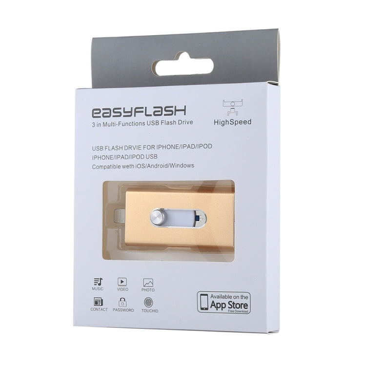 RQW-02 3-in-1 USB 2.0 & 8ピン & Micro USB 64GB フラッシュドライブ, RQW-02 ゴールド