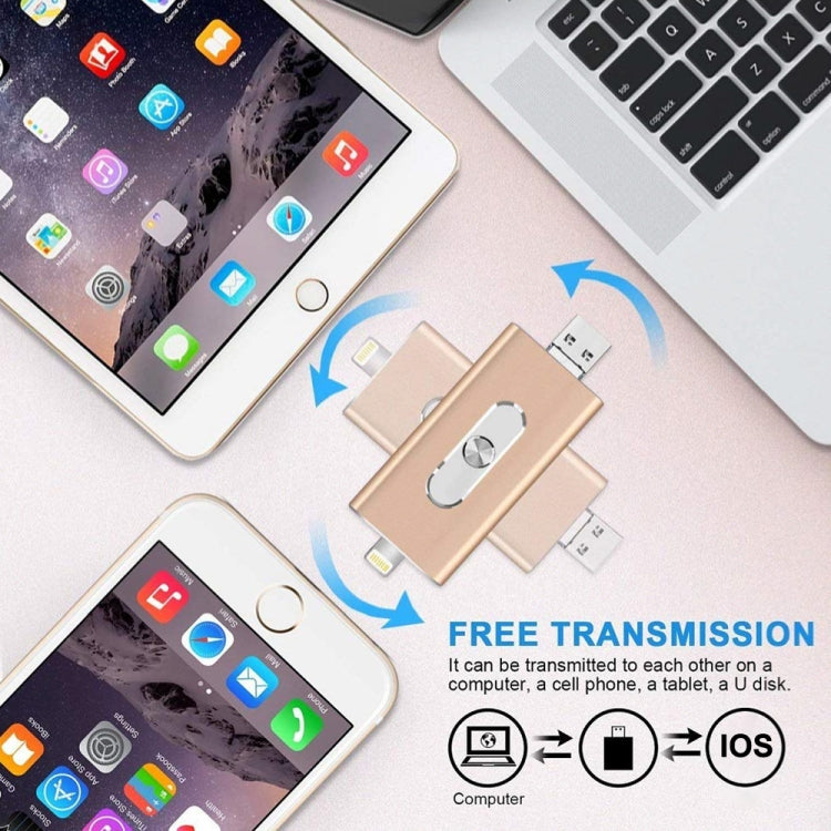 RQW-02 3-in-1 USB 2.0 & 8ピン & Micro USB 64GB フラッシュドライブ, RQW-02 ゴールド