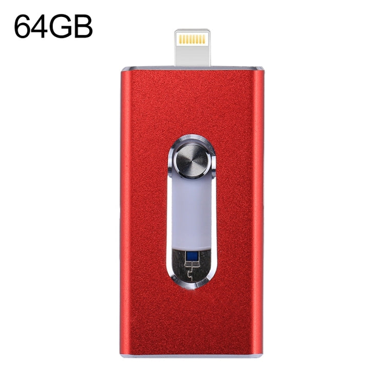RQW-02 3-in-1 USB 2.0 & 8ピン & Micro USB 64GB フラッシュドライブ, RQW-02 レッド