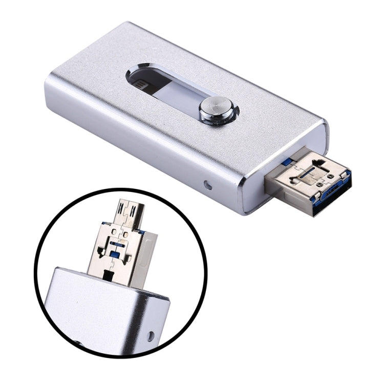 RQW-02 3-in-1 USB 2.0 & 8ピン & Micro USB 64GB フラッシュドライブ, RQW-02 シルバー