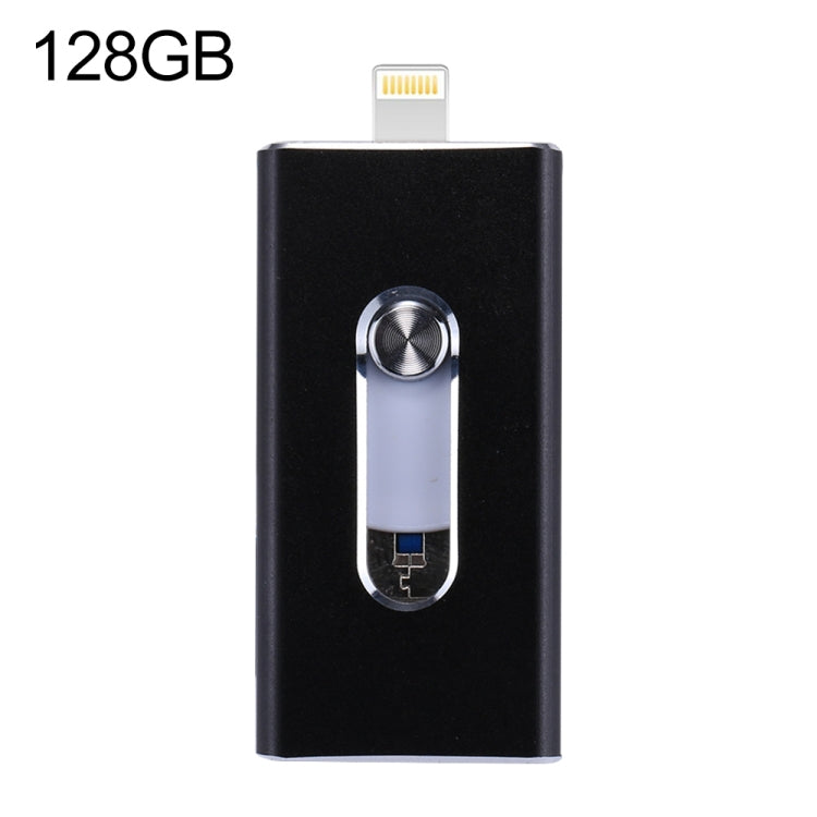 RQW-02 3-in-1 USB 2.0 & 8ピン & Micro USB 128GB フラッシュドライブ, RQW-02 ブラック