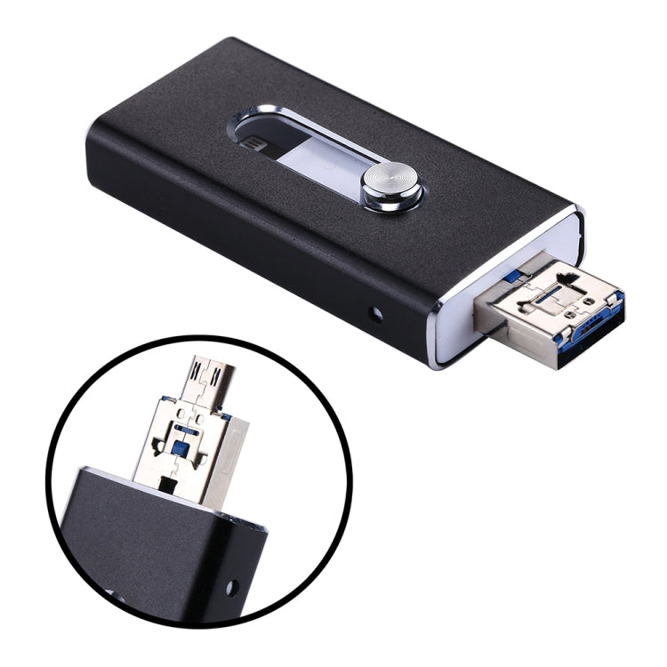 RQW-02 3-in-1 USB 2.0 & 8ピン & Micro USB 128GB フラッシュドライブ, RQW-02 ブラック