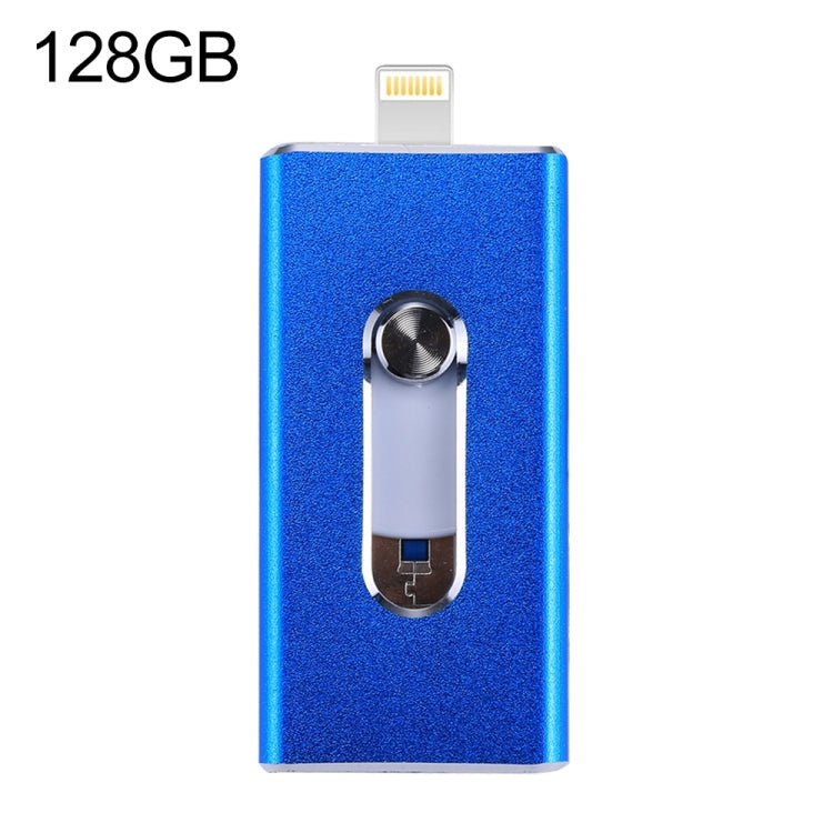 RQW-02 3-in-1 USB 2.0 & 8ピン & Micro USB 128GB フラッシュドライブ, RQW-02 ブルー