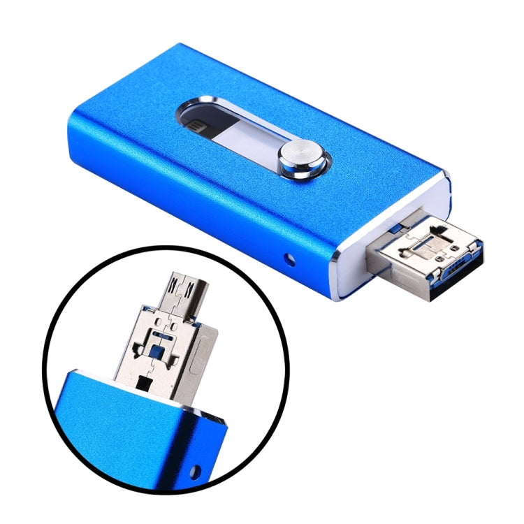 RQW-02 3-in-1 USB 2.0 & 8ピン & Micro USB 128GB フラッシュドライブ, RQW-02 ブルー