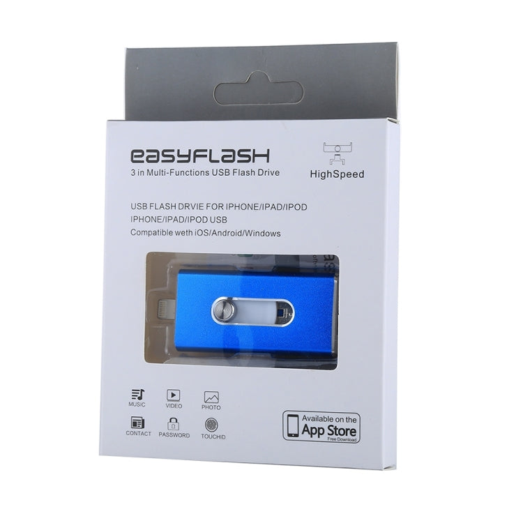 RQW-02 3-in-1 USB 2.0 & 8ピン & Micro USB 128GB フラッシュドライブ, RQW-02 ブルー