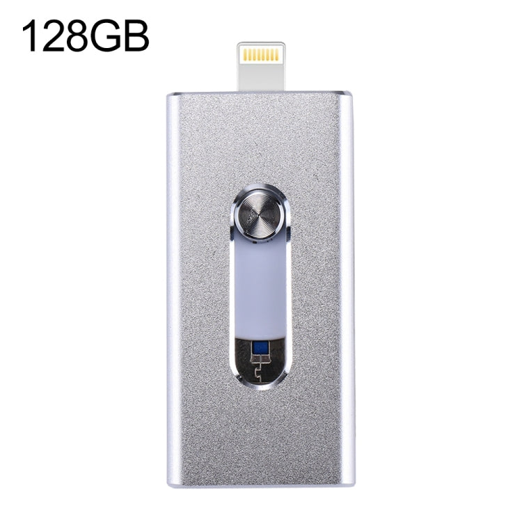 RQW-02 3-in-1 USB 2.0 & 8ピン & Micro USB 128GB フラッシュドライブ, RQW-02 シルバー