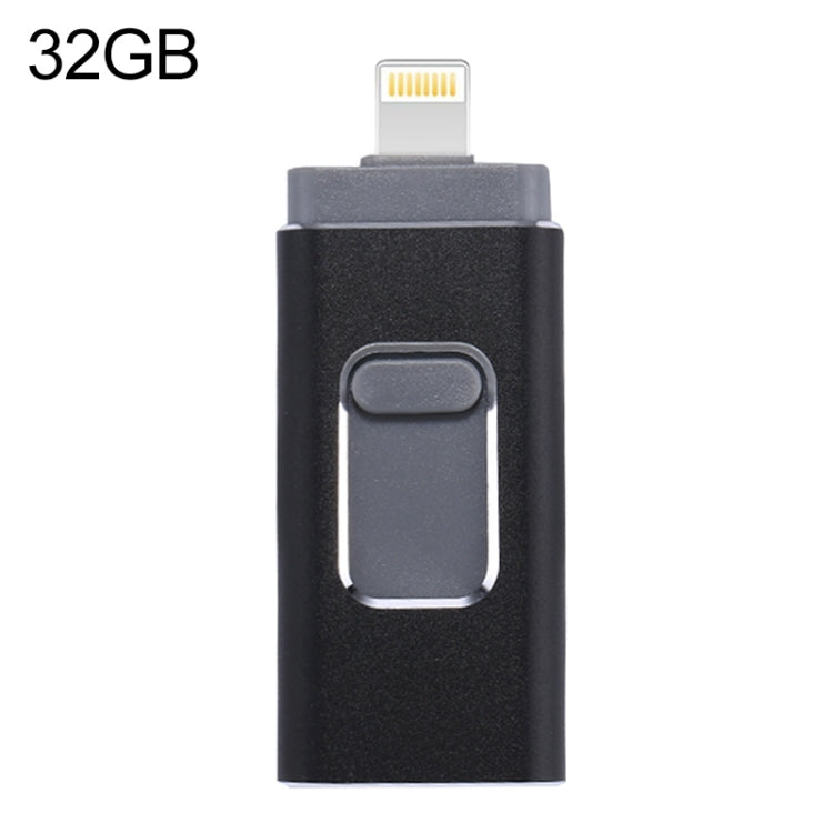 easyflash RQW-01B 3-in-1 USB 2.0 & 8ピン & Micro USB 32GB フラッシュドライブ, RQW-01B ブラック