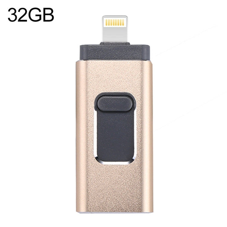easyflash RQW-01B 3-in-1 USB 2.0 & 8ピン & Micro USB 32GB フラッシュドライブ, RQW-01B ゴールド
