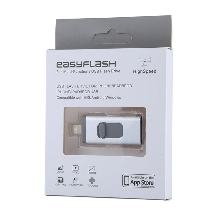 easyflash RQW-01B 3イン1 USB 2.0 & 8ピン & マイクロUSB 32GB フラッシュドライブ、RQW-01B シルバー