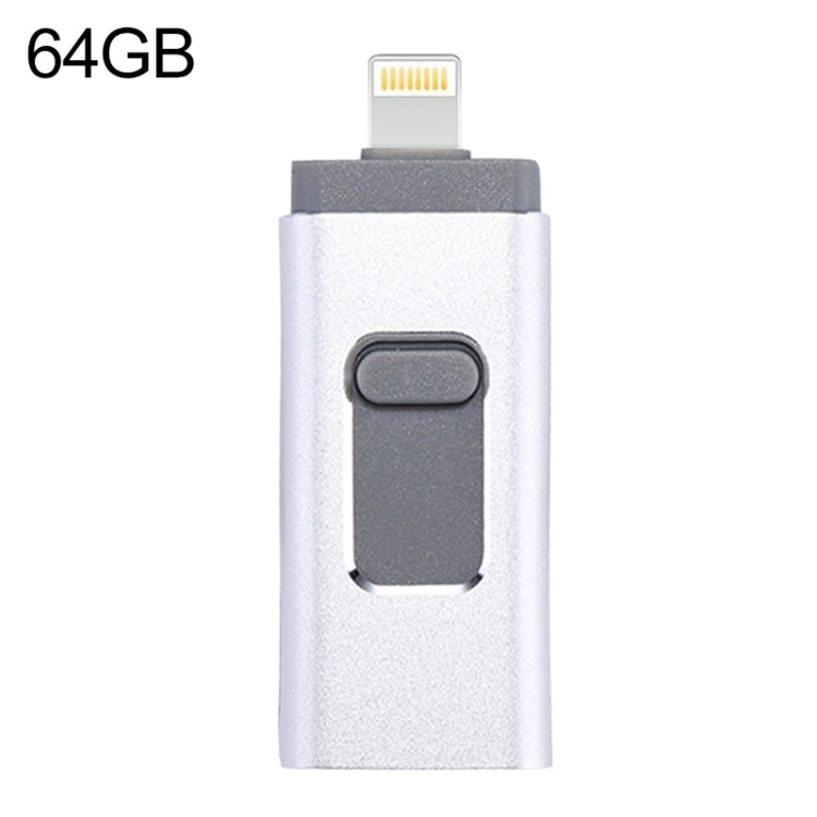 easyflash RQW-01B 3イン1 USB 2.0 & 8ピン & マイクロUSB 64GB フラッシュドライブ、RQW-01B シルバー