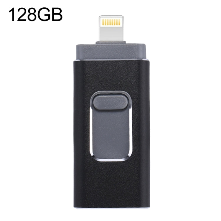 easyflash RQW-01B 3イン1 USB 2.0 & 8ピン & マイクロUSB 128GB フラッシュドライブ、RQW-01B ブラック