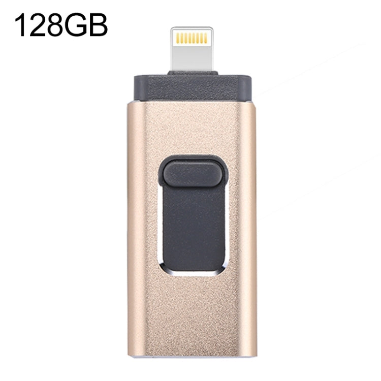 easyflash RQW-01B 3イン1 USB 2.0 & 8ピン & マイクロUSB 128GB フラッシュドライブ、RQW-01B ゴールド