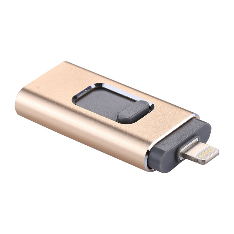 easyflash RQW-01B 3イン1 USB 2.0 & 8ピン & マイクロUSB 128GB フラッシュドライブ、RQW-01B ゴールド