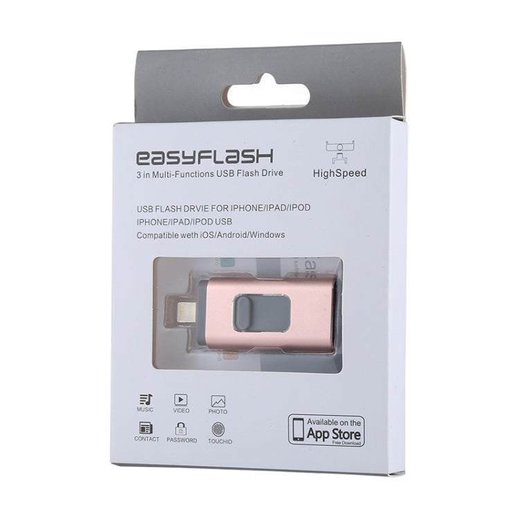 easyflash RQW-01B 3イン1 USB 2.0 & 8ピン & マイクロUSB 128GB フラッシュドライブ、RQW-01B ローズゴールド
